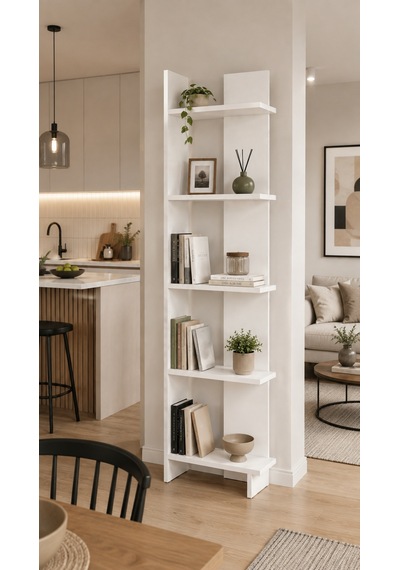 Andes Dekoratif Kitaplık Ve Çok Amaçlı Raf Ünitesi Modern Salon Kitaplığı Açık Raf Sistemi Beyaz