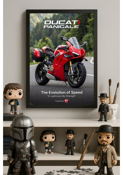 Ducati Panigale Siyah Ahşap Çerçeveli Poster, Dekoratif Motosiklet Duvar Tablosu