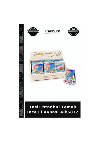 Özel Üretim Hediyelik Şık Aksesuar Makyaj Taşlı İstanbul Temalı İnce El Aynası Alk5872