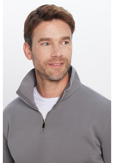 Tudors Unisex Relax Fit Rahat Kesim Pamuklu İçi Polarlı Yarım Fermuarlı Gri Dik Yaka Sweatshirt-31445 Gri Tudors Unisex Relax Fit Rahat Kesim Pamuklu İçi Polarlı Yarım Fermuarlı Gri Dik Yaka Sweatshirt-31445 Gri