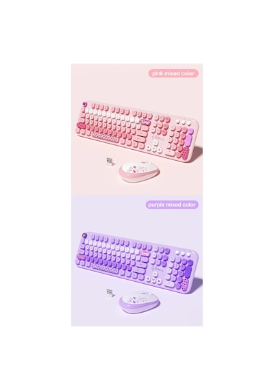 Mofıı Lovely Kablosuz Klavye Mouse Seti 2.4g Sevimli Yuvarlak Tuşlu 104 Tuş Renkli Set Optik