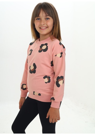 Toontoy Kız Çocuk Pano Baskılı Sweatshirt Koyu Pudra