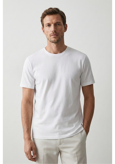 Elemge 3'lü Pamuk Likra Vücuda Oturan Magic Fit Erkek T-shirt Compact Penye Kısa Kol Esnek Tişört Elastan Siyah-beyaz-lacivert