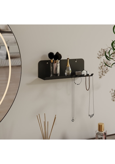 Anahtarlık Modern Metal Antre Ve Takı Düzenleyici Duvar Rafı Siyah