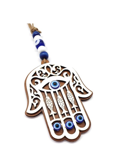 Lazer Kesim Tahta Fatma Eli - Hamsa Duvar Süsü 22x8cm