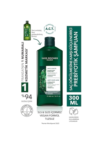 Yves Rocher Güçlendirici Prebiyotik Şampuan-saç Dökülmesine Karşı/anti-chute-sls,sles İçermez,tuzsuz,vegan-300ml
