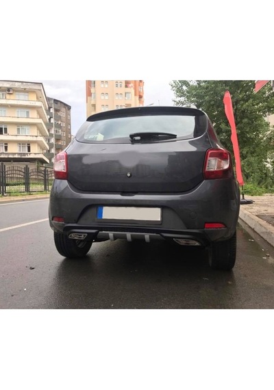 Dacia Sandero Uyumlu Body Kit Difüzör 2 Çıkış Gri Kare