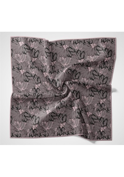 Silk Home Pamuk Polyester Soft Eşarp Soluk Mor Botanik Desenli Kaymaz Dokulu Tok Duruşlu 90x90 Çok Renkli