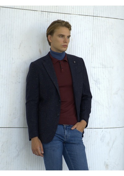 Erkek Yün Ceket Nopeli Mono Yaka Torba Cep Çift Yırtmaç Slim Fit Ceket Ncs Jeans 4003-Lacivert