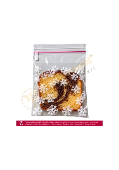 Kar Tanesi Desenli Bantlı Opp Poşet 10x15 Cm - 250 Adet