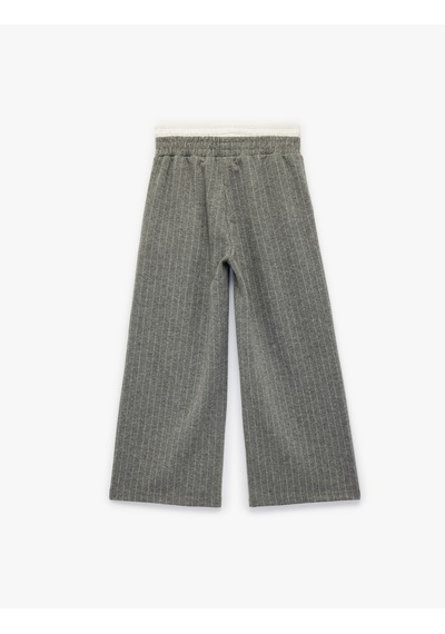 Koton Beli Bağlamalı Bol Paça Çizgili Pantolon Gri Çizgili 6skg40076ak Gri