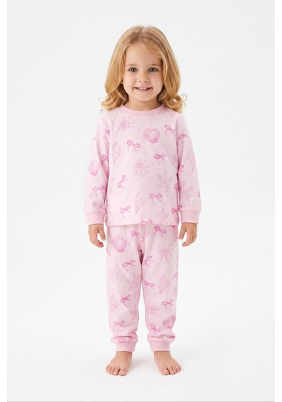 Modanıno %100 Pamuk Ve Baskılı Kız Çocuk Pijama Takımı 9-36 Ay 12741ıs Pembe