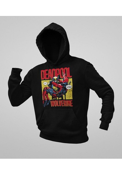 Sevbano Deadpool X Wolverine Baskılı Unisex Oversize Marvel Karakter Hood Siyah