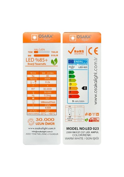 Tr 9w 70w Sarı Işık 3000k E27 Duylu Led Mum Ampul, 10 Adet Genel