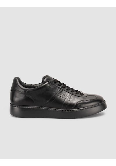 %100 Deri Bağıcıklı Siyah Erkek Sneaker Siyah
