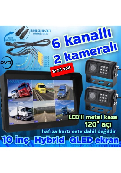 2 Tane Metal Kasa Ir Kamera 6 Kanallı 10'' Dvr Ekran Seti 12-24 V