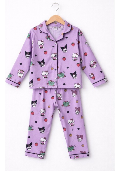 Beka Kids Desenli Uzun Kollu Önden Düğmeli Gömlek Yaka Kız Çocuk Pijama Takımı Ve Göz Bandı Mor Beka Kids Desenli Uzun Kollu Önden Düğmeli Gömlek Yaka Kız Çocuk Pijama Takımı Ve Göz Bandı Mor