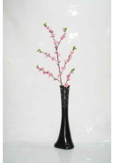 60 Cm Siyah Desenli Vazo Pembe Bahar Dalı