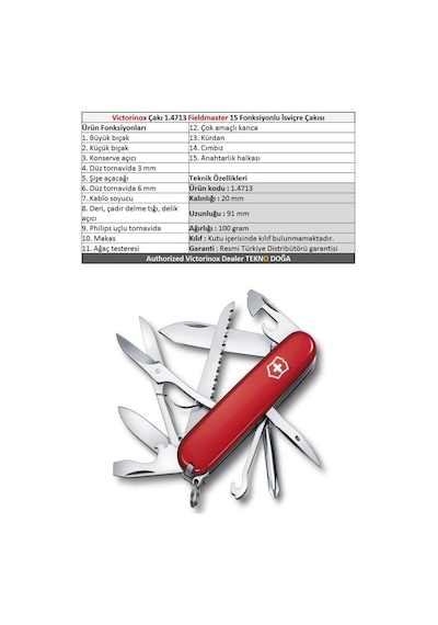 Victorinox Kamp Çakı 1.4713 Fieldmaster 15 Fonksiyon Kırmızı İsviçre Kırmızı