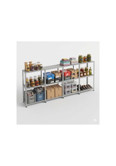 31x372x200 Cm 3 Katlı 4'lü Seri Bağlantılı Çelik Raf Sistemi Depo, Mağaza Ve Atölye Kullanımına Uygun Gri