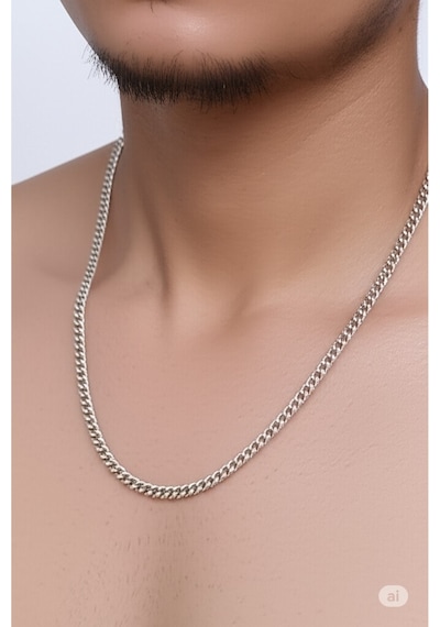 Çelik Kalın Zincir Model Gümüş Renk Erkek Kolye Çok Renkli