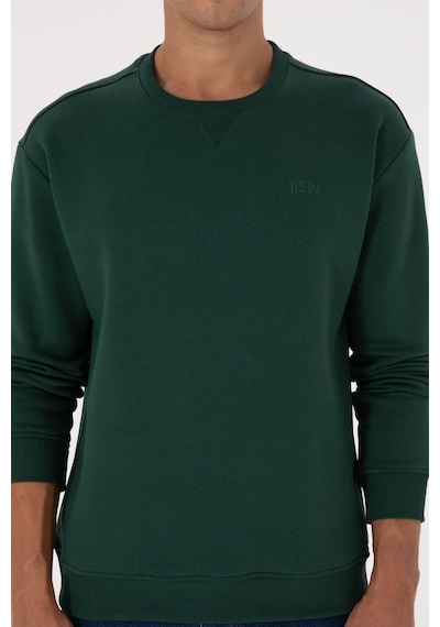 U.S. Polo Assn. Erkek Comfort Fit Bisiklet Yaka Şardonlu Koyu Yeşil Basic Sweatshirt 50313757-VR079
