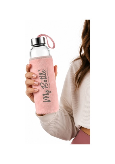 My Bottle Peluş Kılıflı Cam Matara Taşıma Askılı Şık Su Şişesi Stone Grey