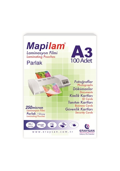 Mapilam 250 Mic. Parlak Laminasyon Filmi A3 100'lü