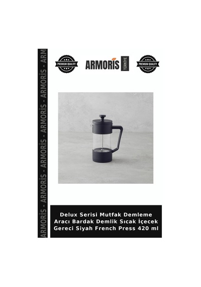 Delux Serisi Mutfak Demleme Aracı Bardak Demlik Sıcak İçecek Gereci Siyah French Press 420 Ml Çok Renkli