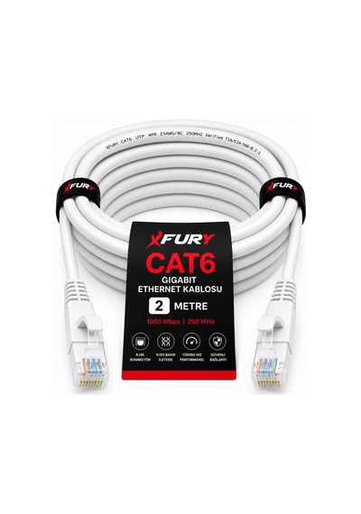 Fury Cat6 Ethernet Kablosu 2 Metre Rj45 Lan İnternet Modem Router Bilgisayar Kablosu
