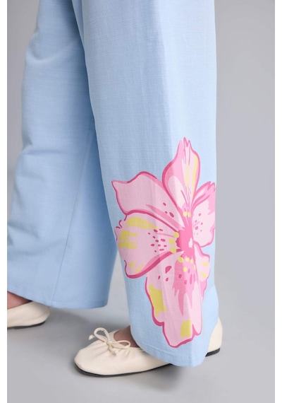 Defacto Wıde Leg Geniş Paça Açık Mavi Çiçekli Pantolon Kız Çocuk H9946a826hsbe745 Mavi-be745