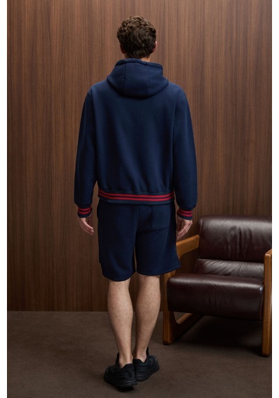 Grimelange Phantoseas Erkek Kapüşonlu Önü Nakışlı Etek Ve Kol Triko Detaylı Lacivert Sweatshirt Lacivert