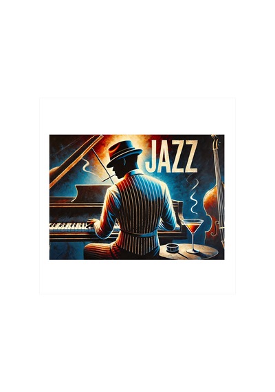 Caz Piyanisti Ve Blues Gecesi Desenli Ahşap Tablo