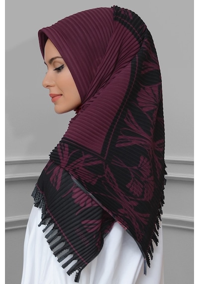 Hürrem Bone Bordo Pratik Hazır Geçmeli Tesettür Eşarp Kesik Elyaf Piliseli Çi (545491647) Bordo