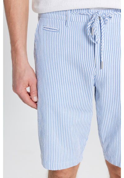 AC&Co / Altınyıldız Classics Erkek Beyaz Mavı Slim Fit Dar Kesim Yan Cepli Gofre Desenli Şort Beyaz Mavı Beyaz - Mavi