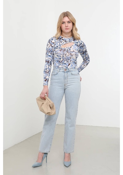 Pencere Detaylı Jakarlı Crop Top 001