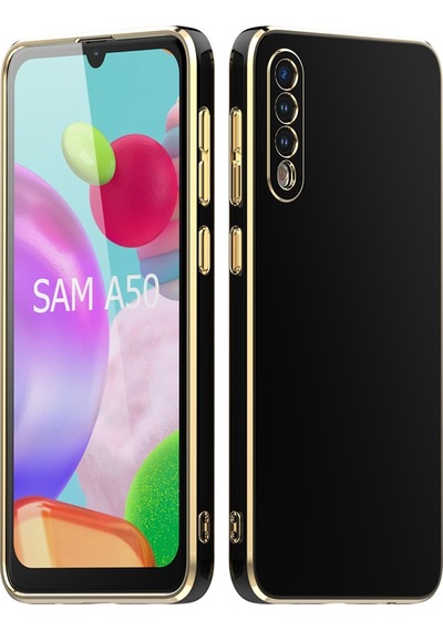 Samsung Galaxy Uyumlu A50 Kılıf Zore Kenarı Gold Renk Silikon Bark Kapak