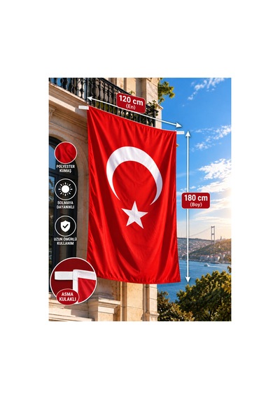 Türk Bayrağı 120x180 Cm Parlak Raşel Kumaş, Kenar Dikiş 120 x 180 CM
