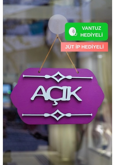Mor Ahşap Açık/kapalı Tabelası - Akrilik Boyalı Özel Tasarım