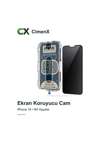 Kvk Apple iPhone Uyumlu 16 - 9h Hayalet Full Cover Montaj Aparatlı Ekran Koruyucu Cam