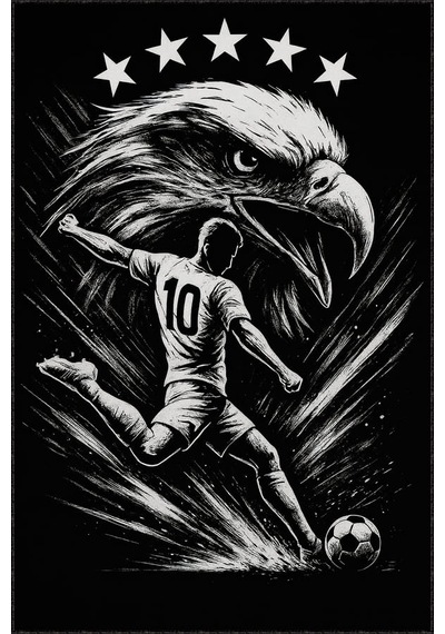 10 Numara Futbolcu Kartal Kaymaz Taban Taraftar Halısı Vh148 Siyah - Beyaz