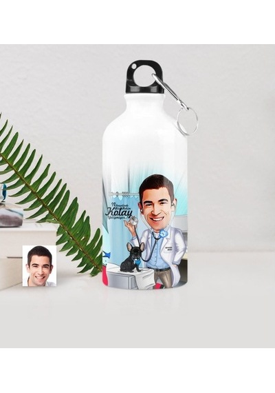 Kişiye Özel Bay Veteriner Hekim Karikatürlü Metal Suluk (500 Ml.)