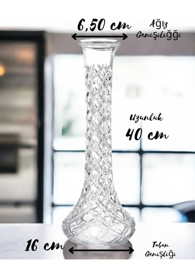 Lebron Zarif Kristal Kesim Cam Vazo - 40 Cm Şeffaf