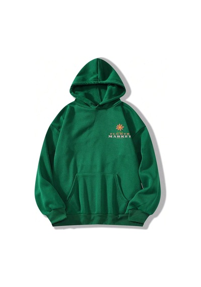 Flower Baskılı Oversize Sweatshirt Yeşil
