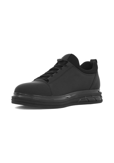 Erkek Siyah Kalın Tabanlı Mat Deri Sneaker