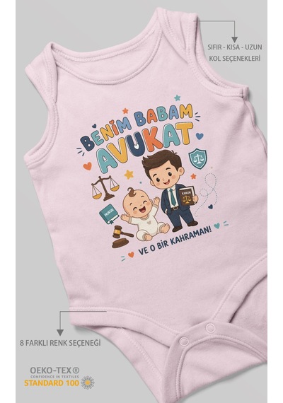 Morivokids Benim Babam Avukat Sıfır Kol Bebek Zıbını %100 Pamuk Bebe Pembe