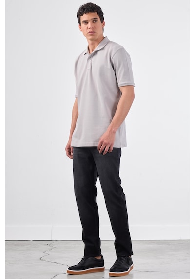 Dufy Gri Polo Yaka Pamuklu Düz Renk Slim Fit Erkek T-shirt Gri