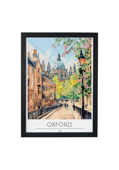 Oxford Uk Travel Poster Ahşap Çerçeveli Dekoratif Duvar Tablosu Siyah