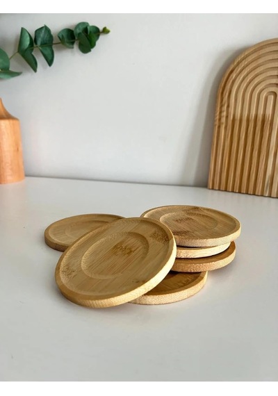 Orret Home 6adet Bambu Çay Tabağı, Çay Bardağı Altlığı, Estetik Sunum Sunumluk, Doğal Malzeme, Naturel