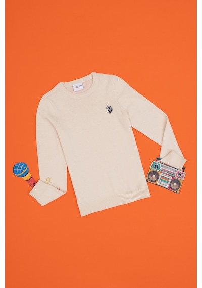 U.S. Polo Assn. Kız Çocuk Krem Bisiklet Yaka Basic Kazak 50293586-VR071 U.S. Polo Assn. Kız Çocuk Krem Bisiklet Yaka Basic Kazak 50293586-VR071